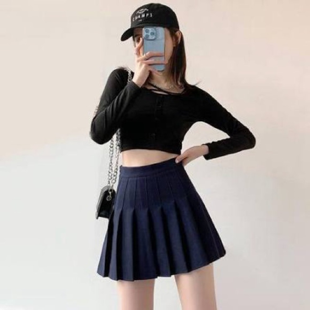 IZOD Vintage Pleated Mini Tennis Skirt Golf Navy Blue High Waisted Zip Size 10